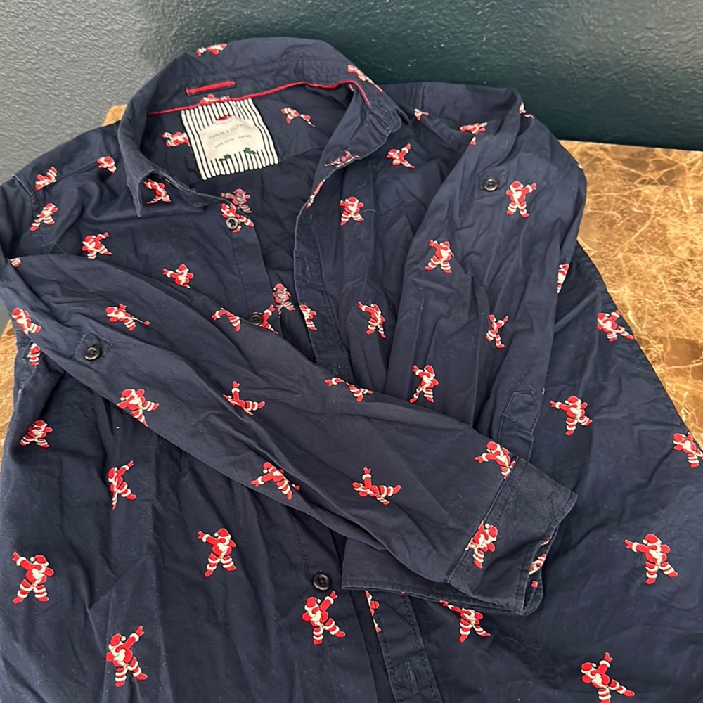 Denim & Flowers Santa button down shirt